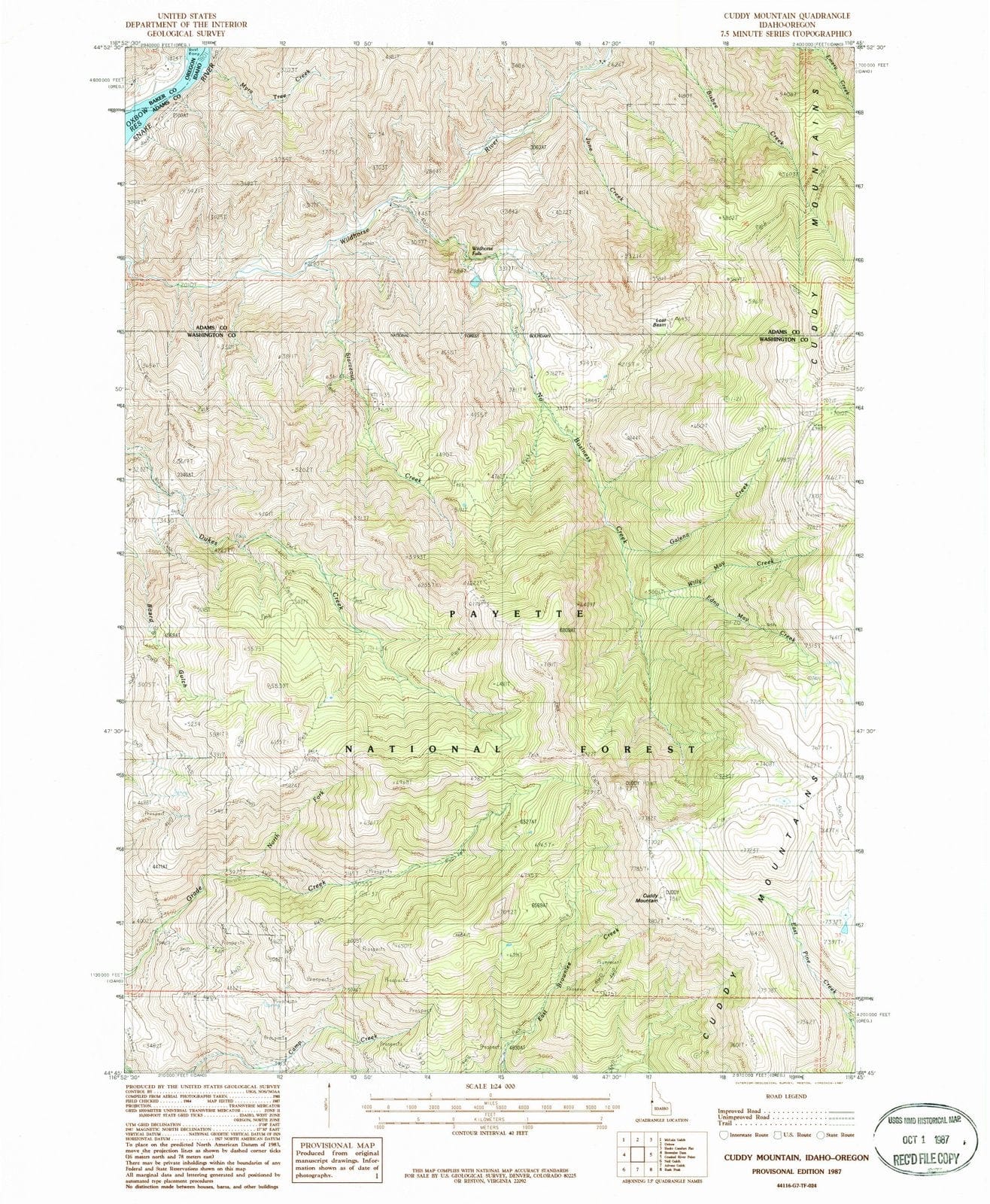 1987 Cuddy Mountain, ID - Idaho - USGS Topographic Map