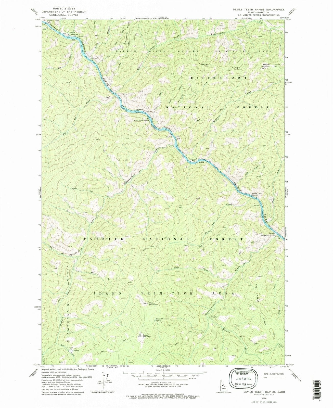 1978 Devils Teeth Rapids, ID - Idaho - USGS Topographic Map