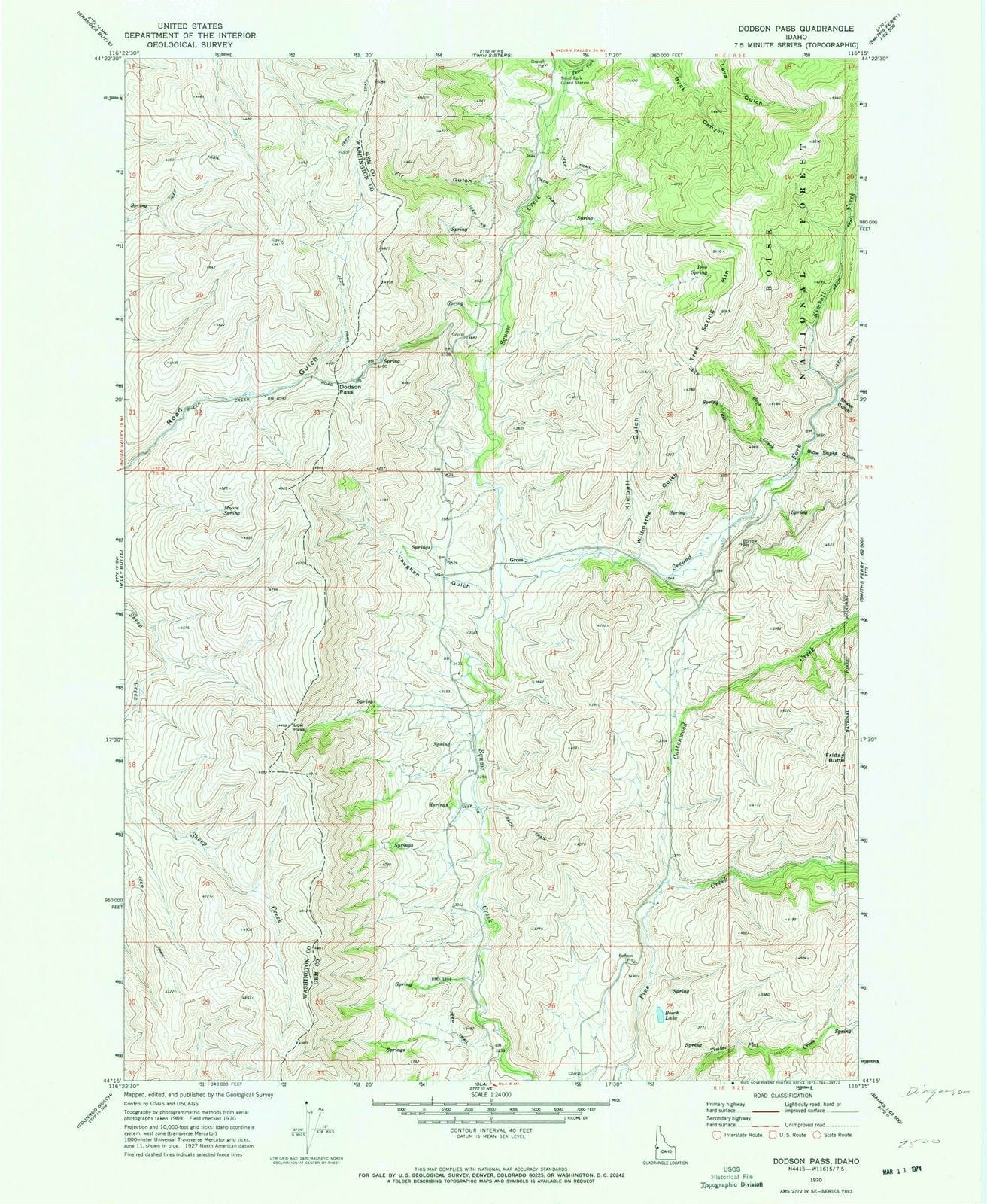 1970 Dodson Pass, ID - Idaho - USGS Topographic Map