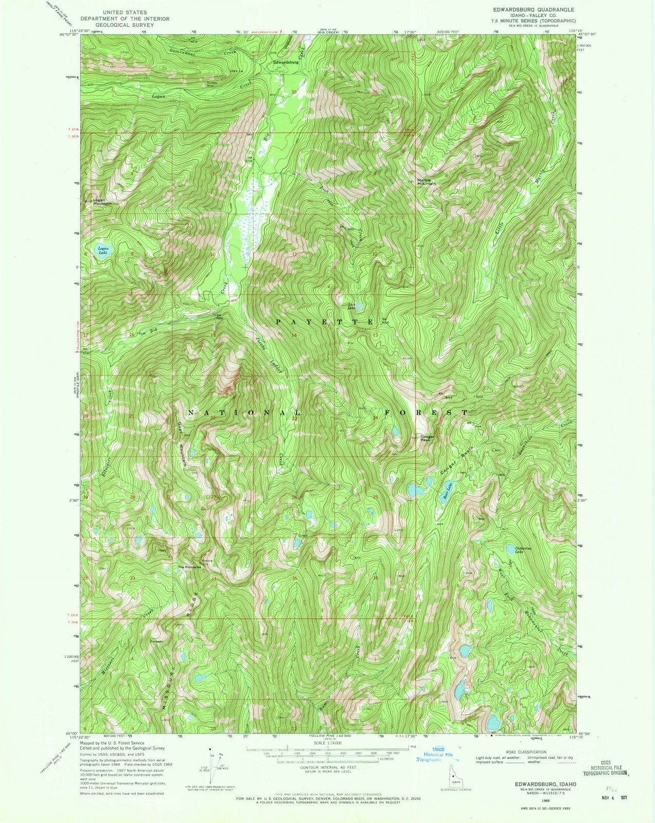 1969 Edwardsburg, ID - Idaho - USGS Topographic Map