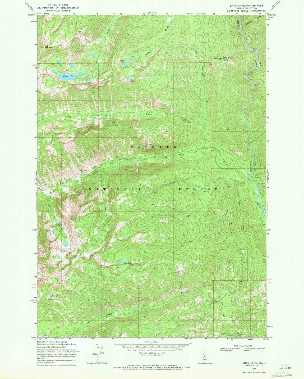 1969 Enos Lake, ID - Idaho - USGS Topographic Map