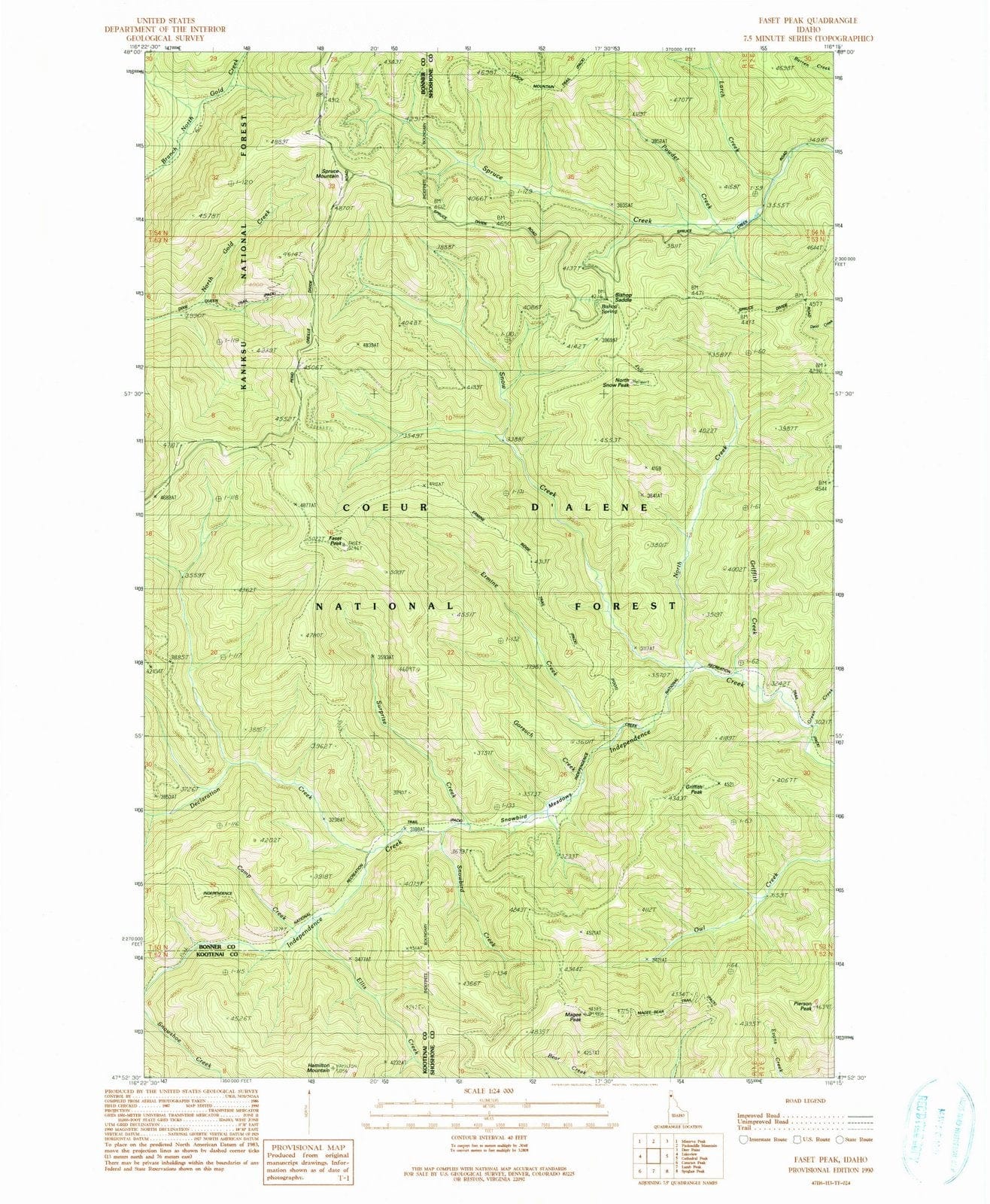 1990 Faset Peak, ID - Idaho - USGS Topographic Map
