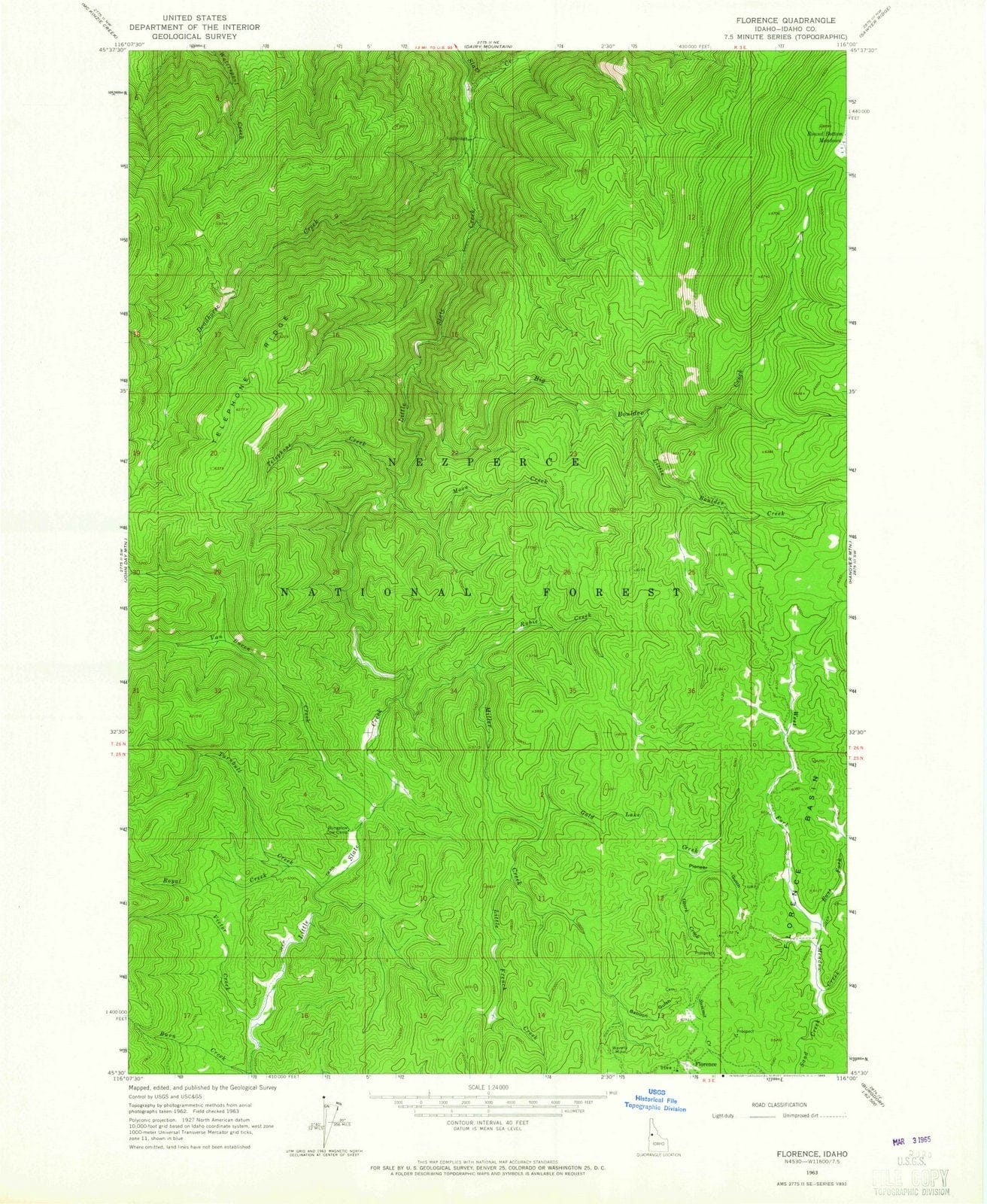 1963 Florence, ID - Idaho - USGS Topographic Map