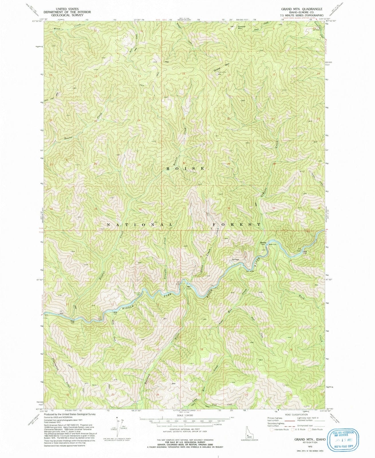 1972 Grand Mountain, ID - Idaho - USGS Topographic Map