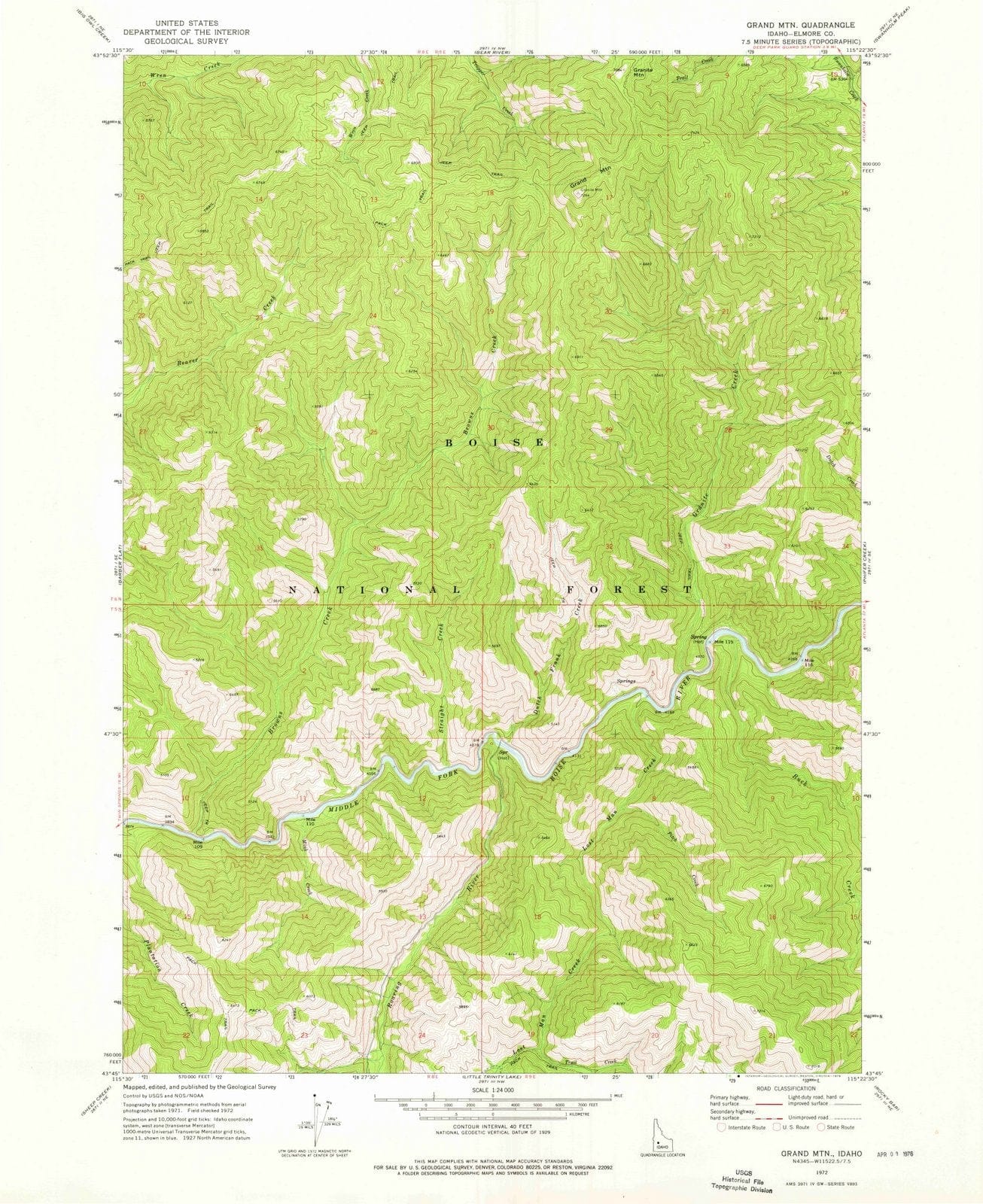 1972 Grand MTN, ID - Idaho - USGS Topographic Map