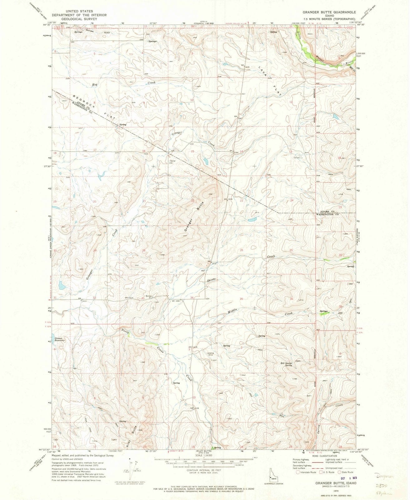 1970 Granger Butte, ID - Idaho - USGS Topographic Map