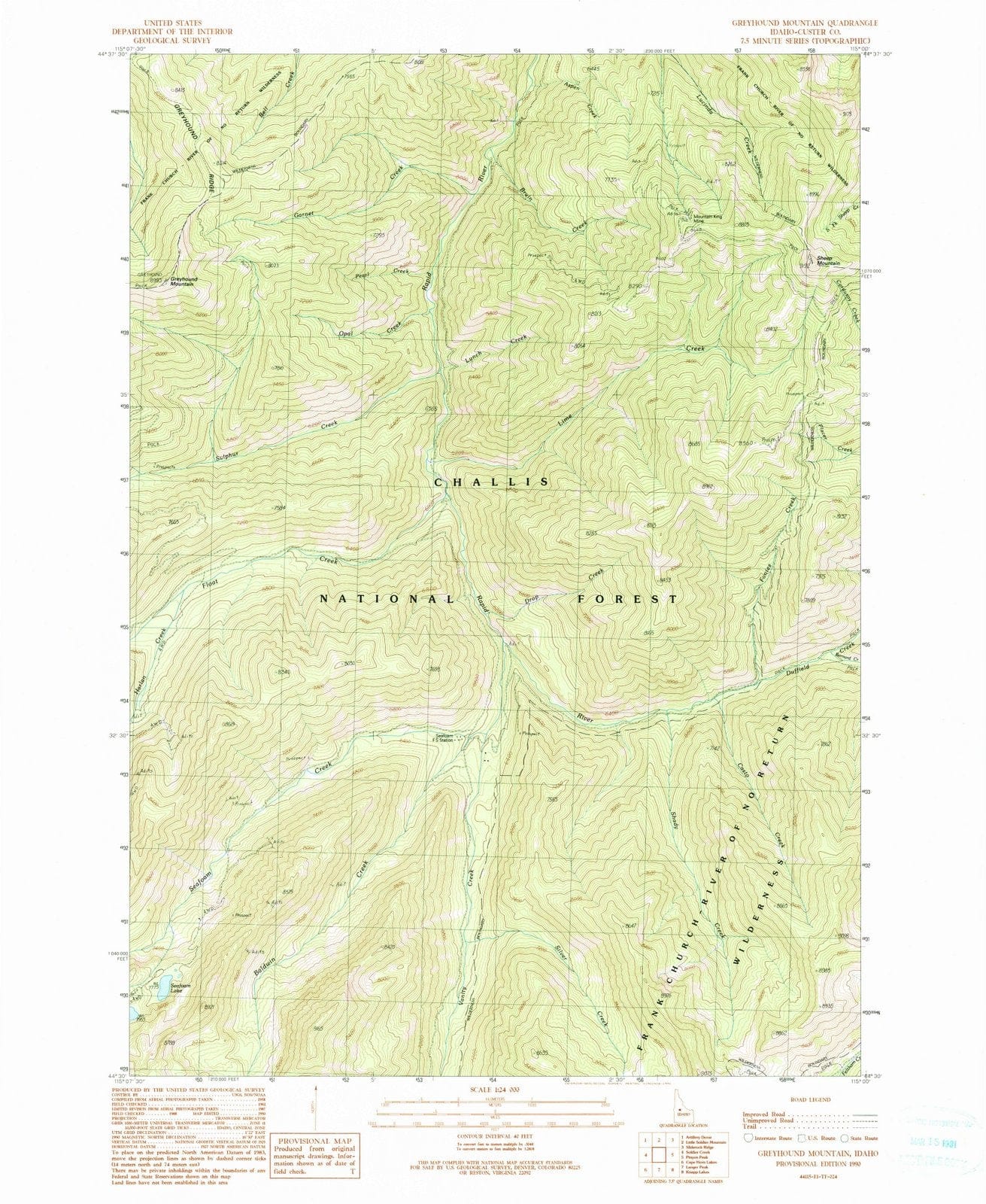 1990 Greyhound Mountain, ID - Idaho - USGS Topographic Map