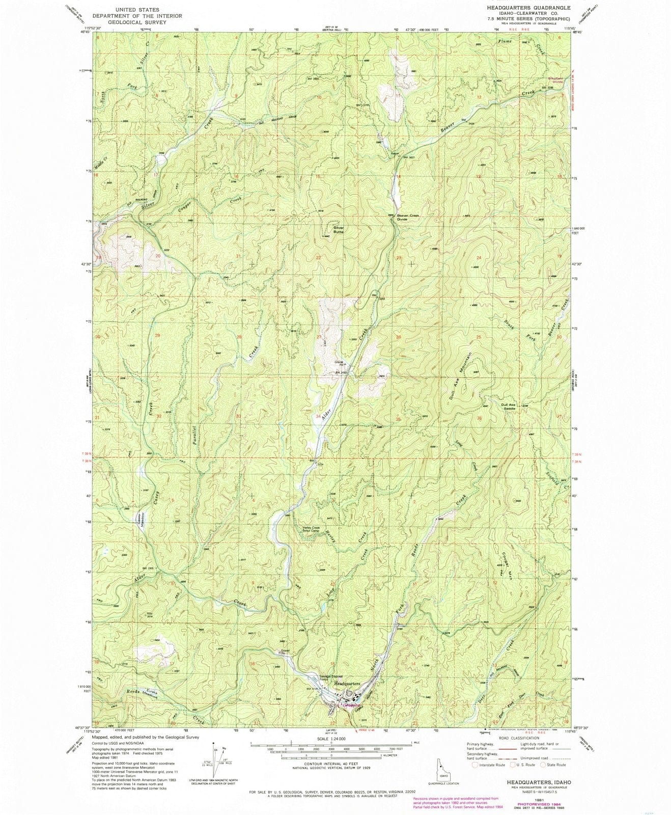 1981 Headquarters, ID - Idaho - USGS Topographic Map