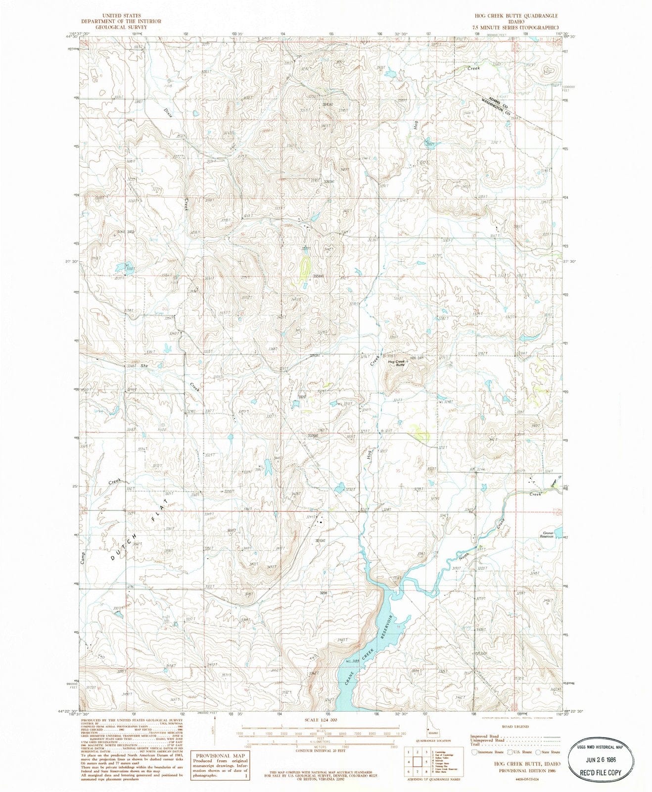 1986 Hog Creek Butte, ID - Idaho - USGS Topographic Map