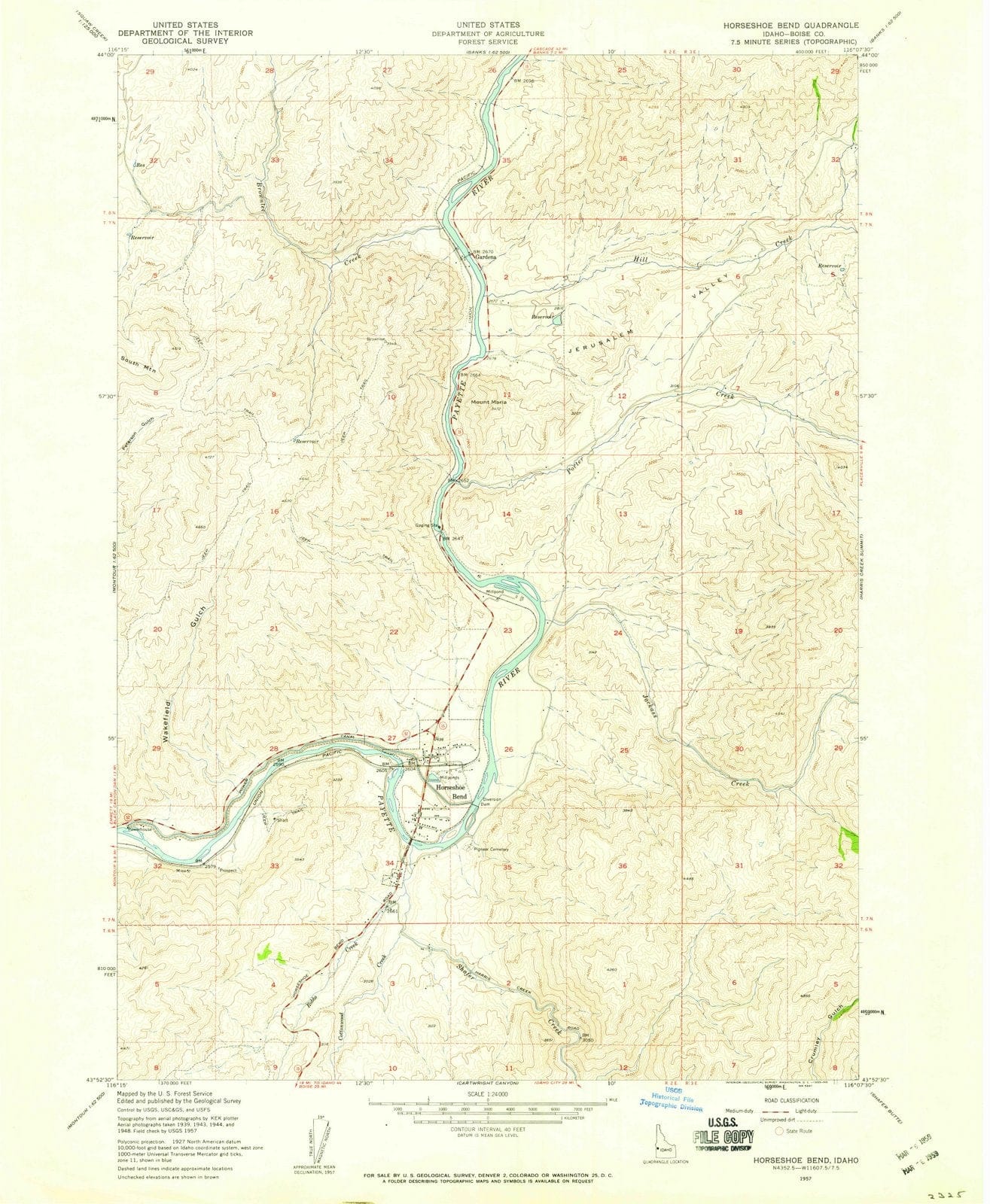 1957 Horseshoe Bend, ID - Idaho - USGS Topographic Map