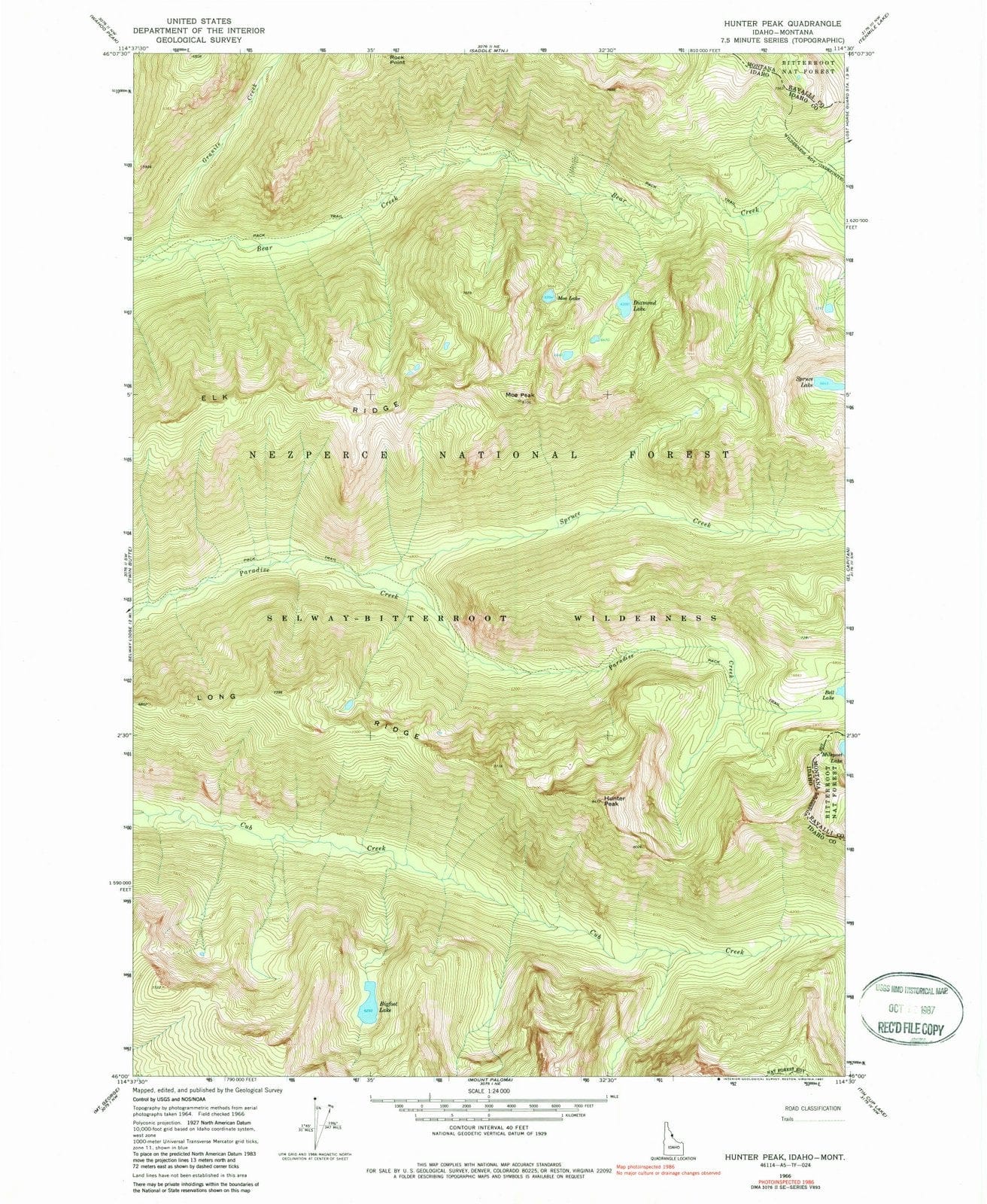 1966 Hunter Peak, ID - Idaho - USGS Topographic Map