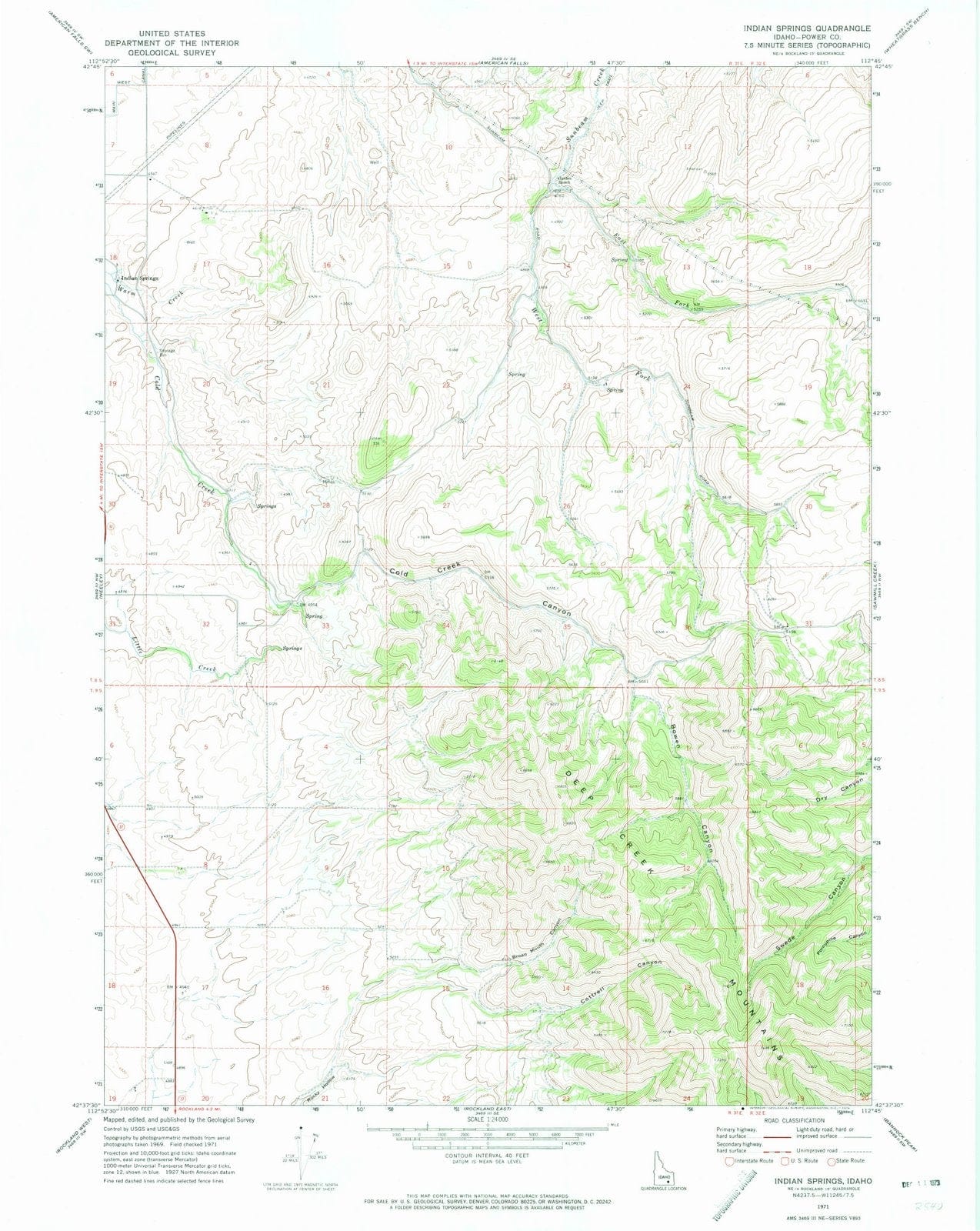 1971 Indian Springs, ID - Idaho - USGS Topographic Map