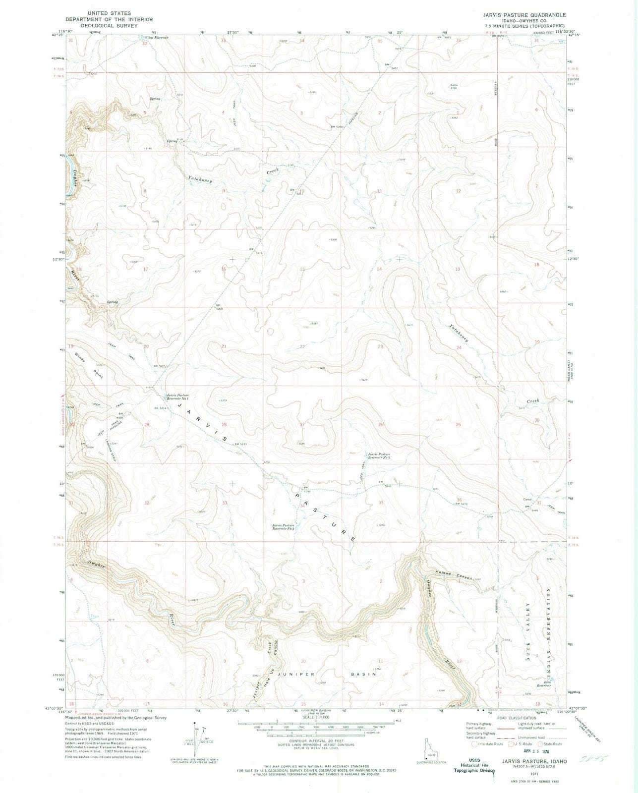 1971 Jarvis Pasture, ID - Idaho - USGS Topographic Map