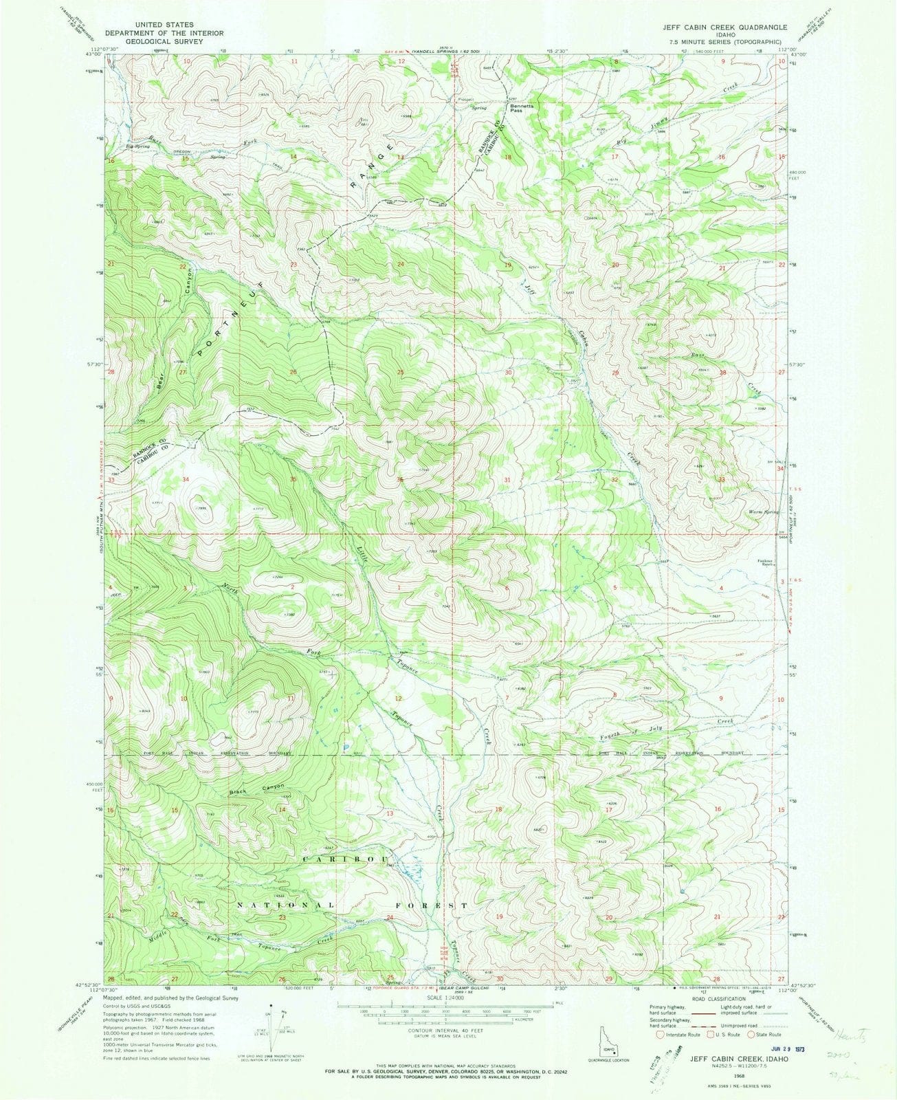 1968 Jeff Cabin Creek, ID - Idaho - USGS Topographic Map