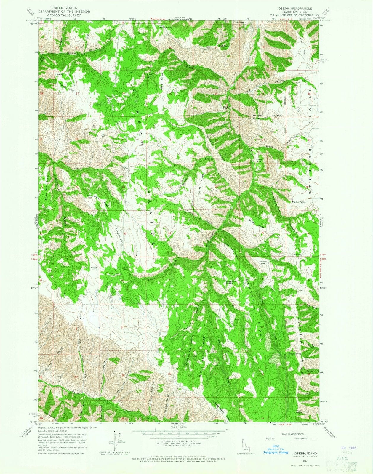 1963 Joseph, ID - Idaho - USGS Topographic Map