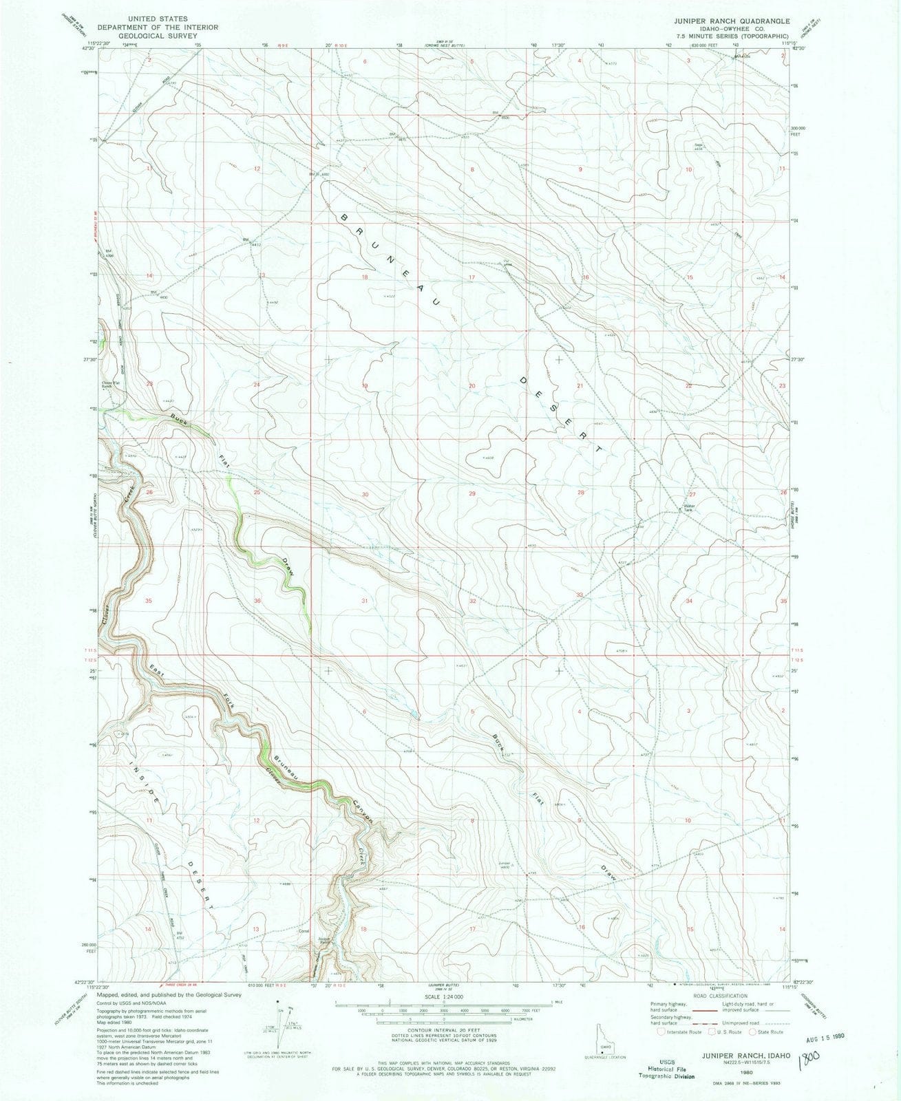 1980 Juniper Ranch, ID - Idaho - USGS Topographic Map