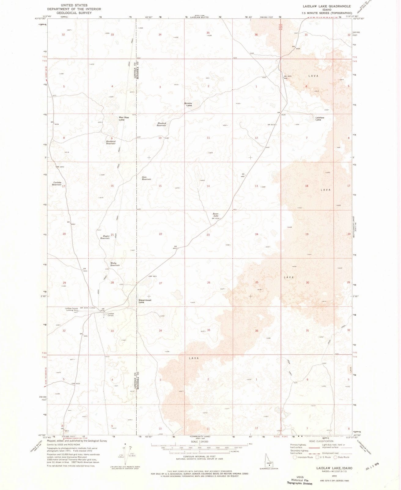 1972 Laidlaw Lake, ID - Idaho - USGS Topographic Map