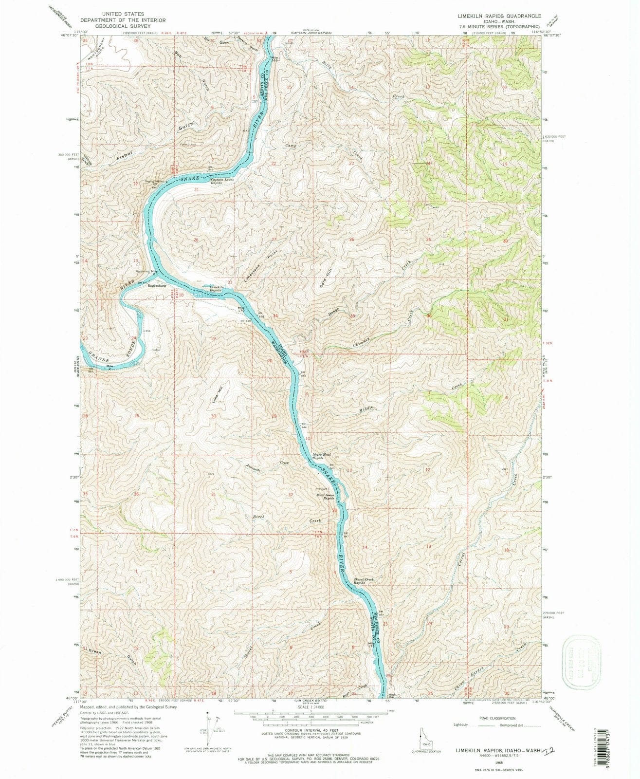1968 Limekiln Rapids, ID - Idaho - USGS Topographic Map
