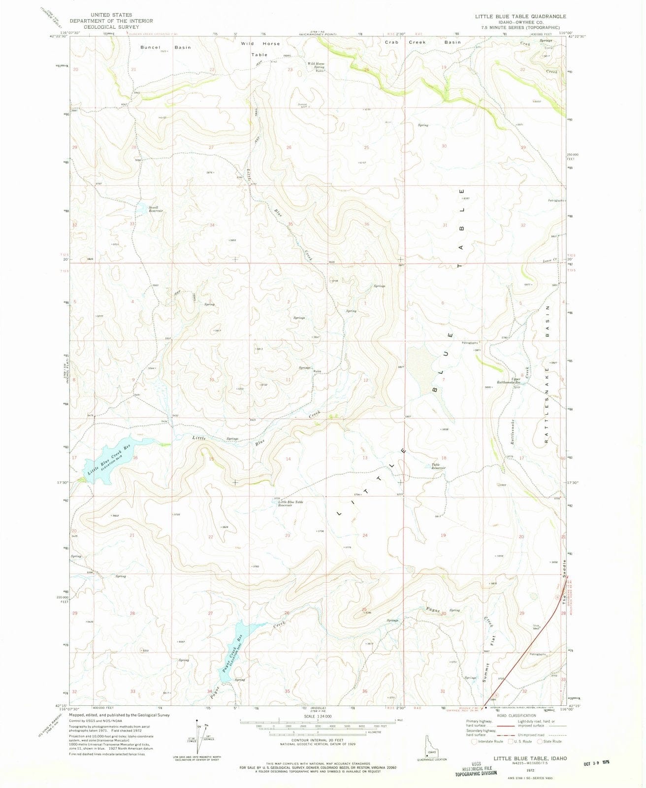 1972 Little Blue Table, ID - Idaho - USGS Topographic Map