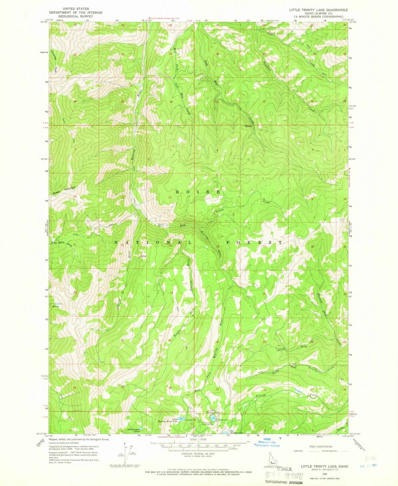 1964 Little Trinity Lake, ID - Idaho - USGS Topographic Map