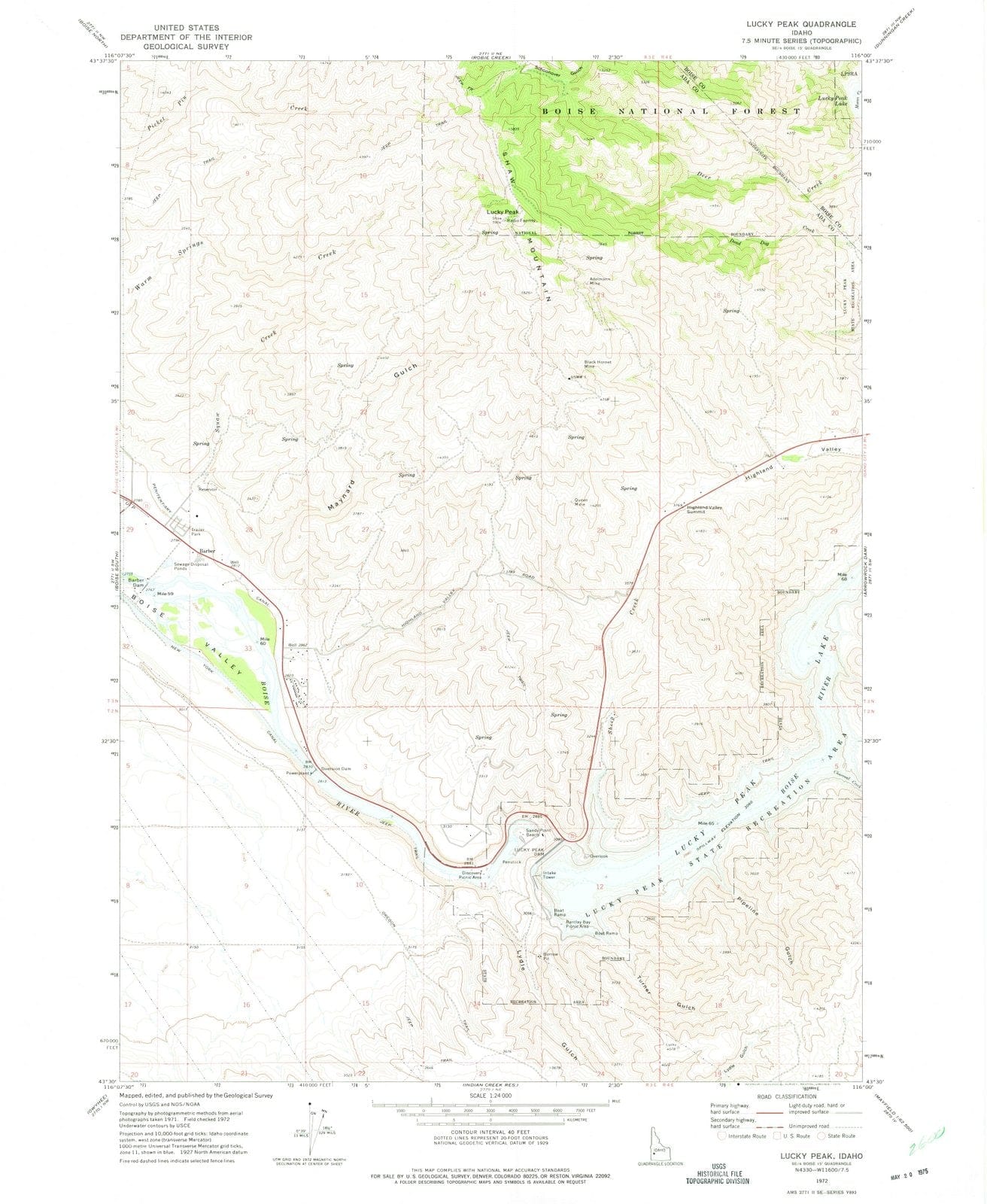 1972 Lucky Peak, ID - Idaho - USGS Topographic Map