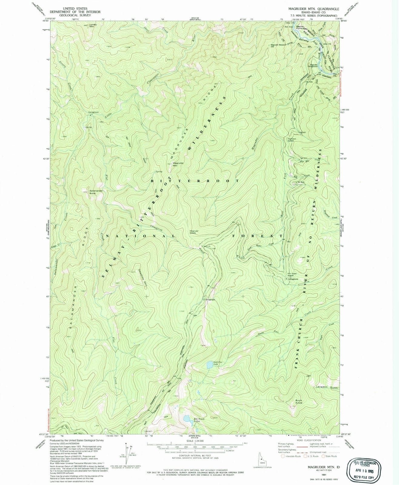 1991 Magruder Mountain, ID - Idaho - USGS Topographic Map
