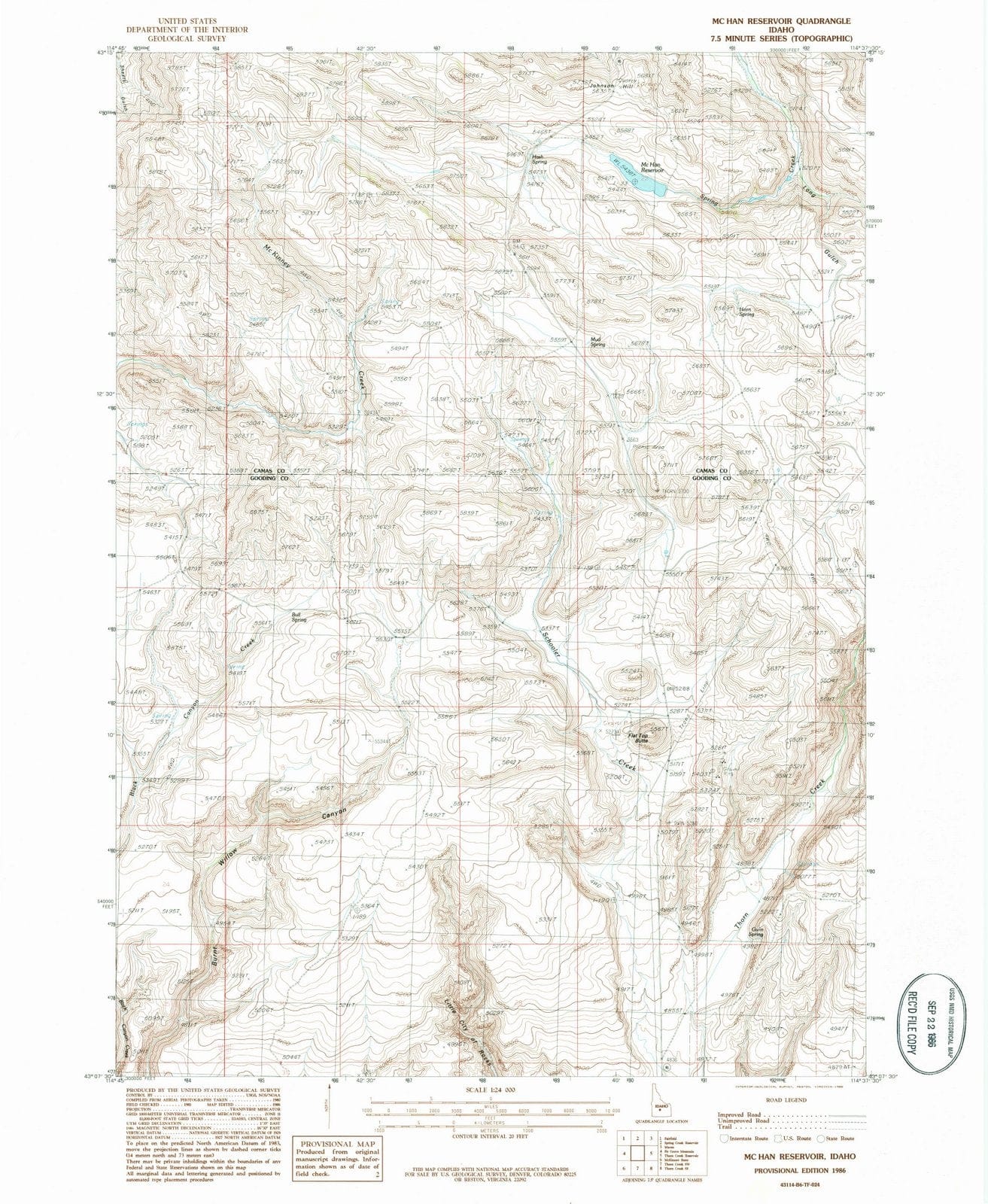1986 Mc Han Reservoir, ID - Idaho - USGS Topographic Map
