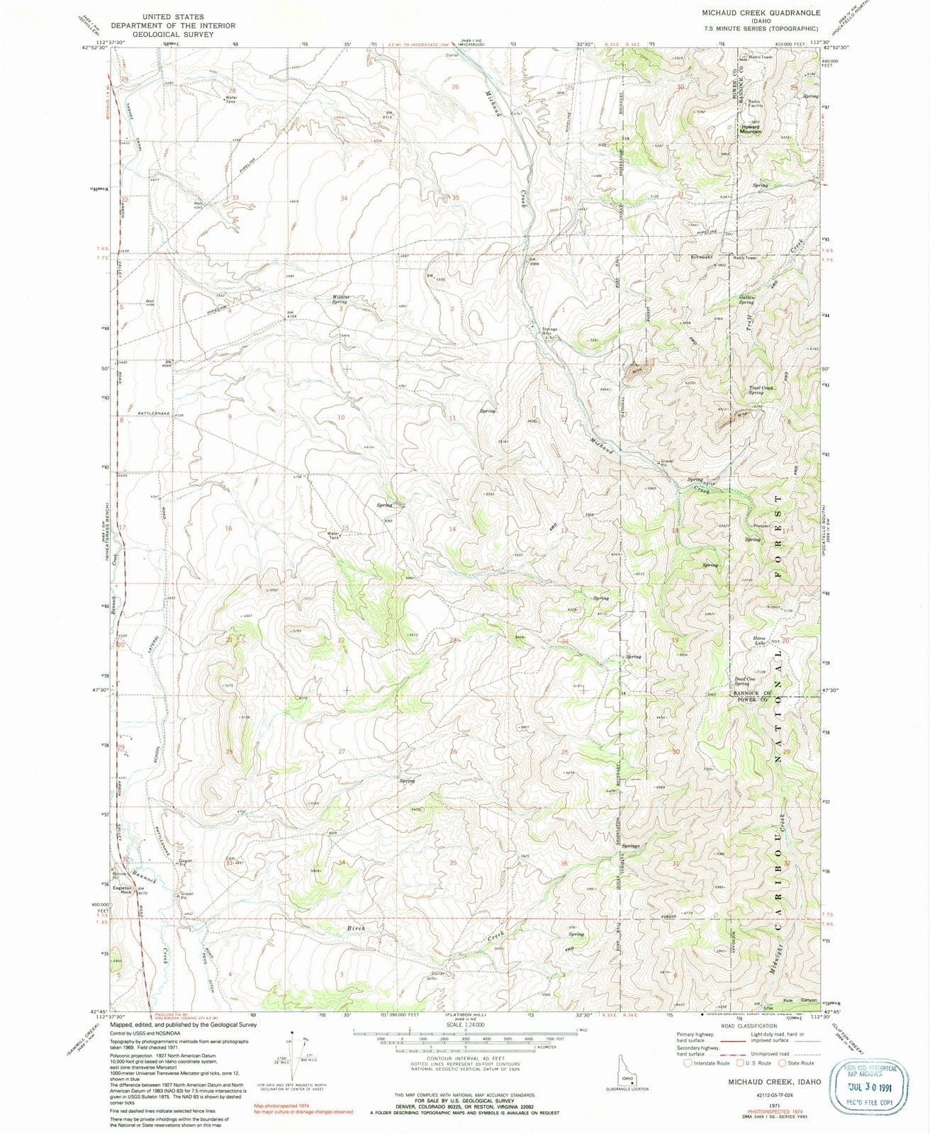1971 Michaud Creek, ID - Idaho - USGS Topographic Map