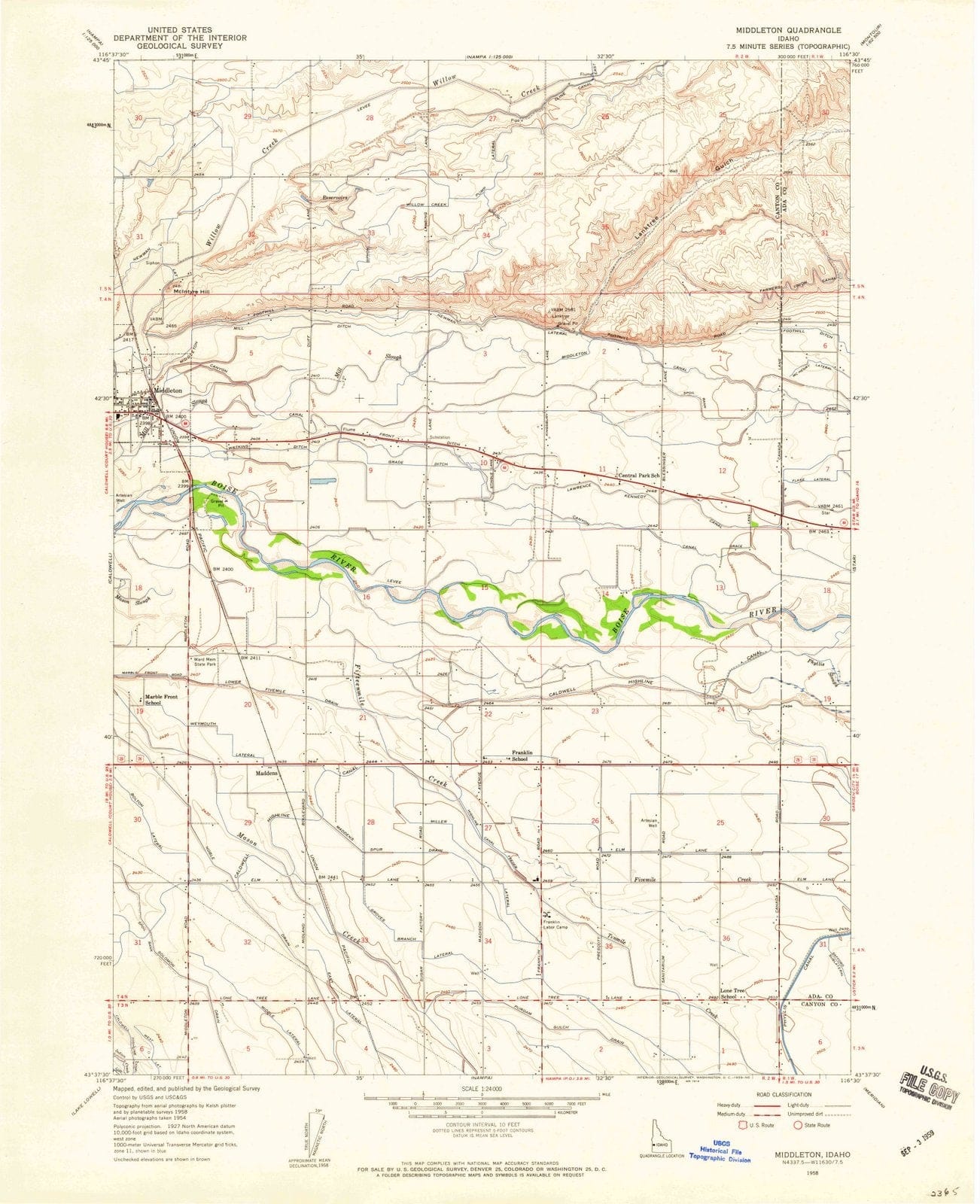 1958 Middleton, ID - Idaho - USGS Topographic Map