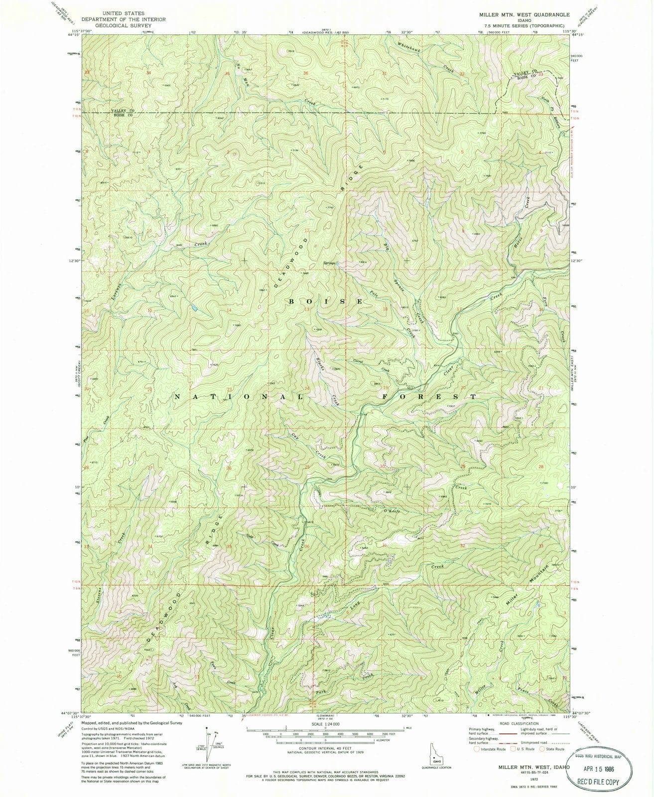 1972 Miller MTN West, ID - Idaho - USGS Topographic Map