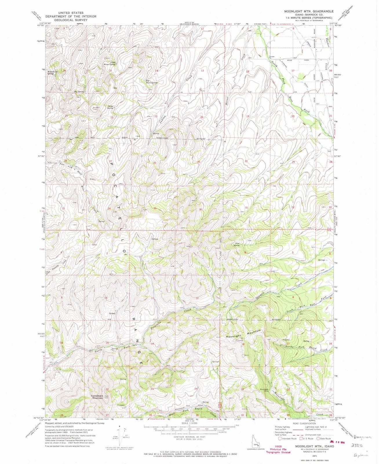 1971 Moonlight MTN, ID - Idaho - USGS Topographic Map