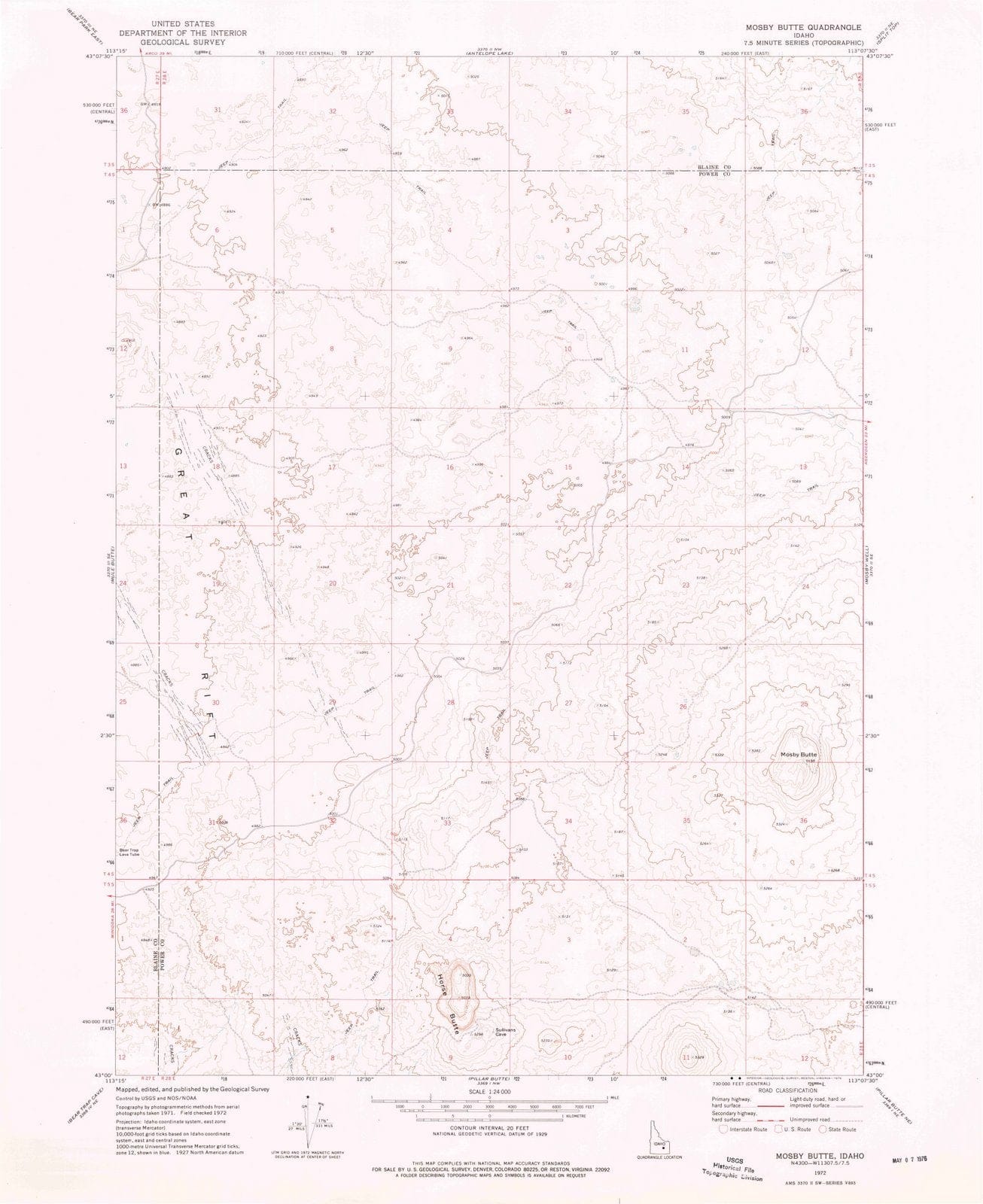 1972 Mosby Butte, ID - Idaho - USGS Topographic Map