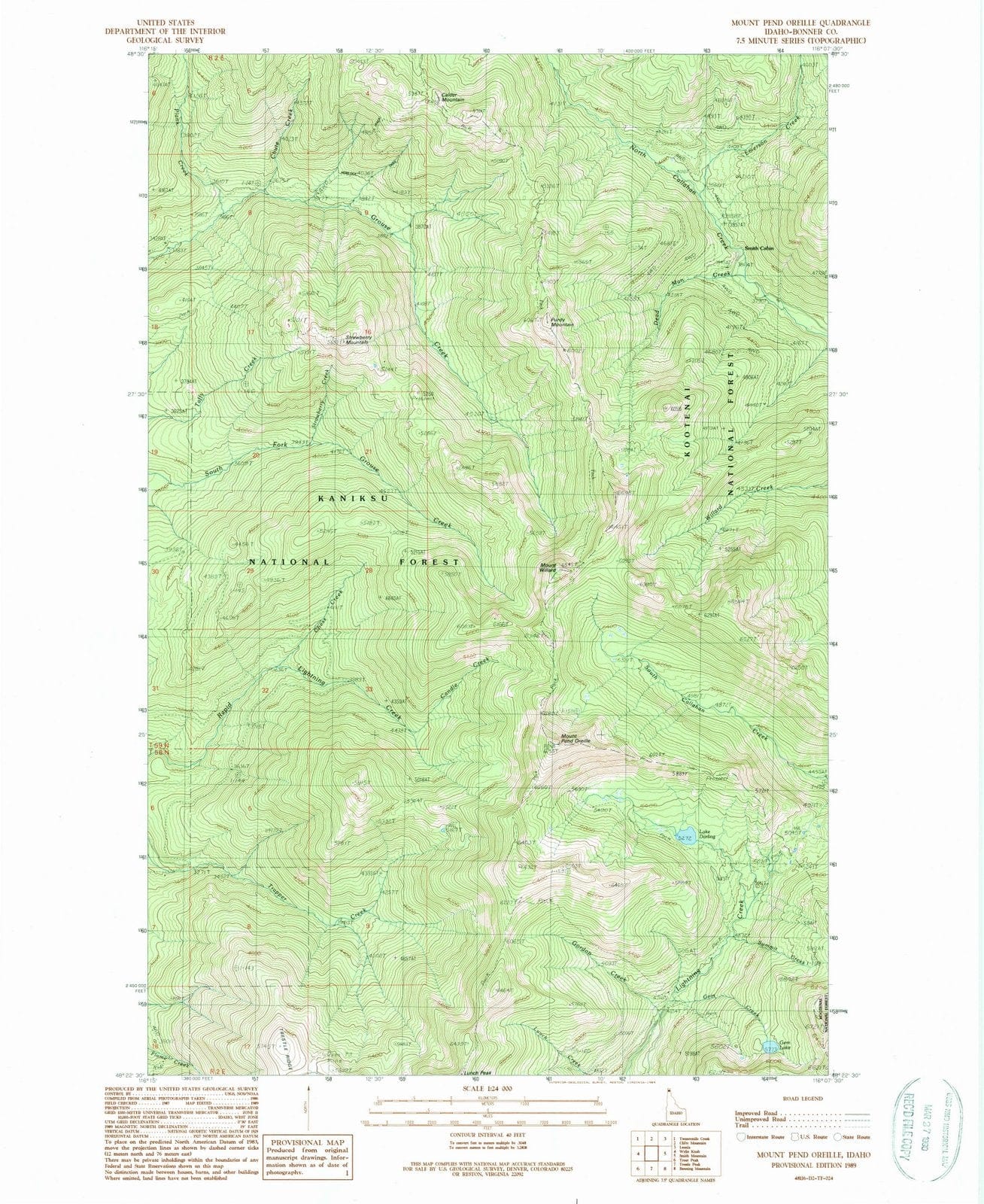 1989 Mount Pend Oreille, ID - Idaho - USGS Topographic Map