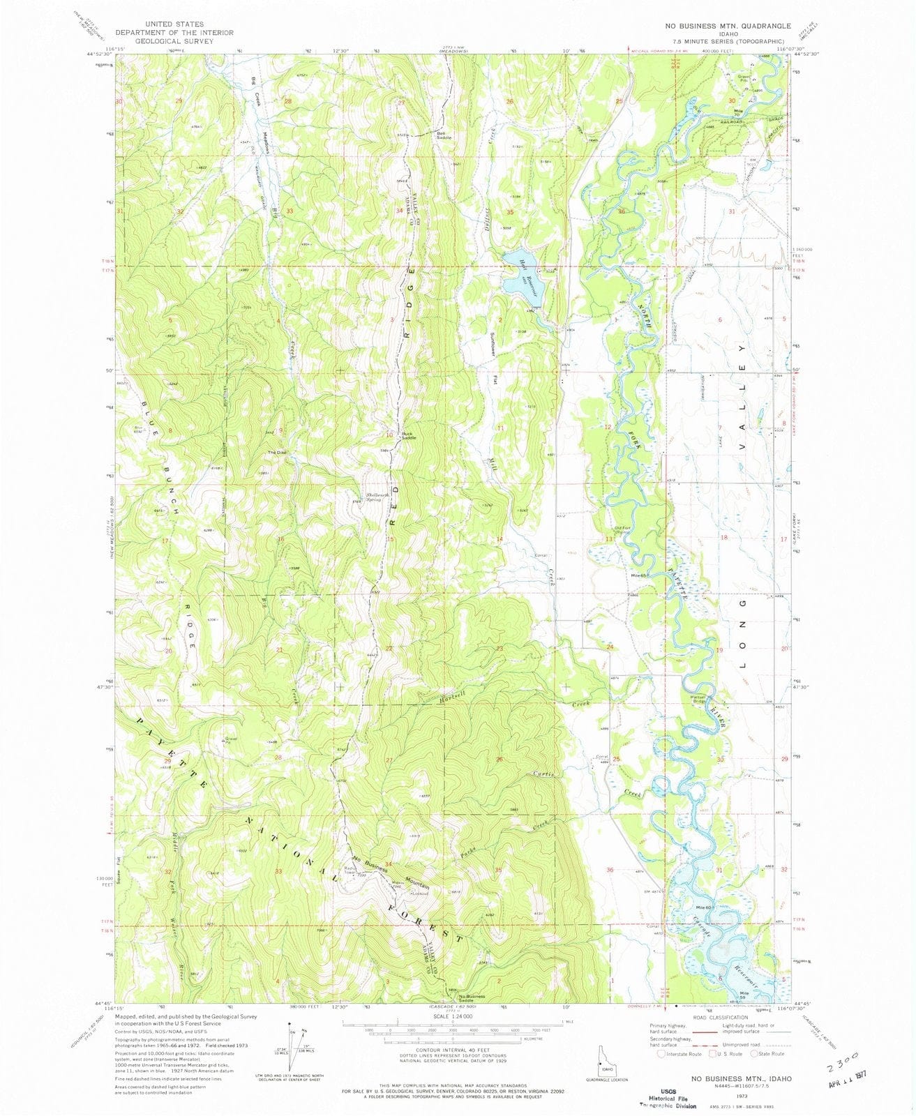 1973 No Business MTN, ID - Idaho - USGS Topographic Map