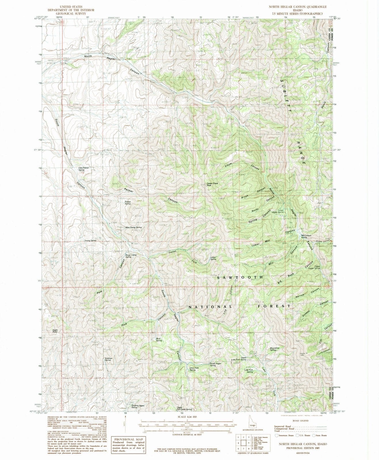 1985 North Heglar Canyon, ID - Idaho - USGS Topographic Map