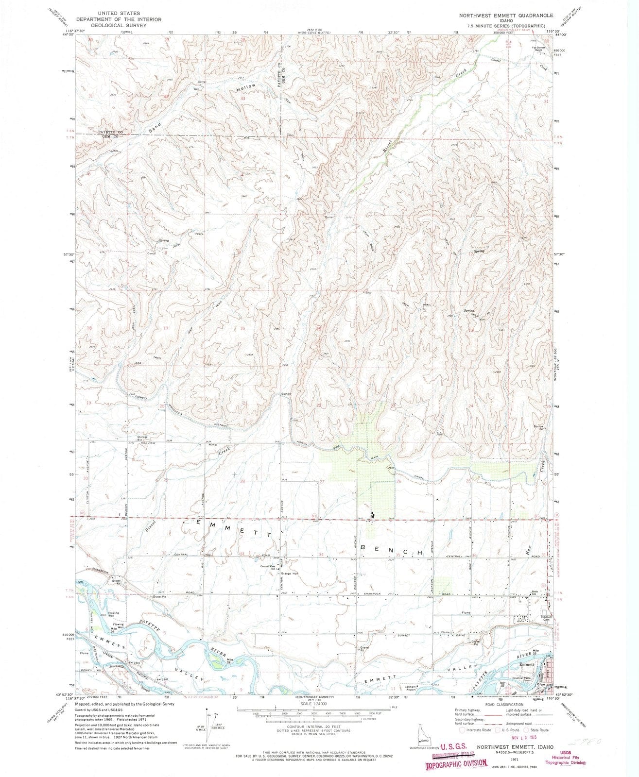 1971 Northwest Emmett, ID - Idaho - USGS Topographic Map