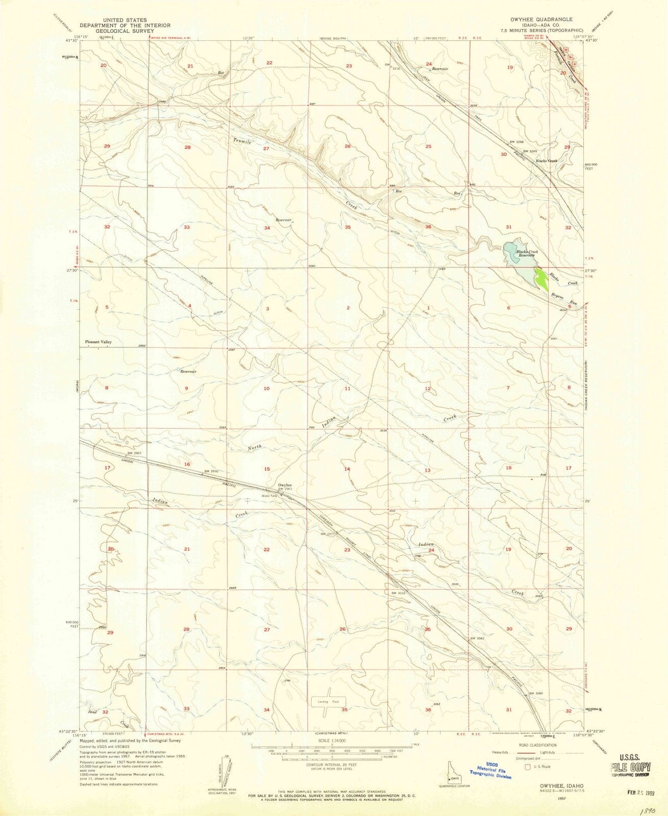 1957 Owyhee, ID - Idaho - USGS Topographic Map