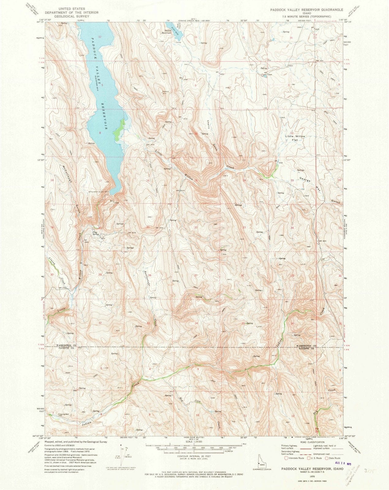 1970 Paddock Valley Reservoir, ID - Idaho - USGS Topographic Map