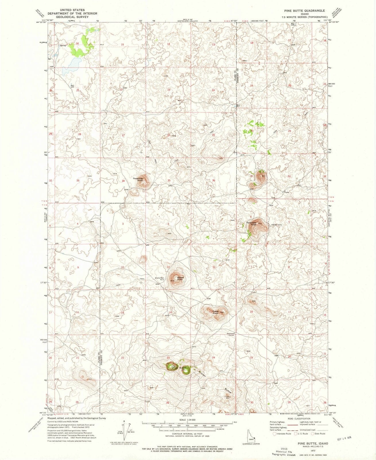 1972 Pine Butte, ID - Idaho - USGS Topographic Map