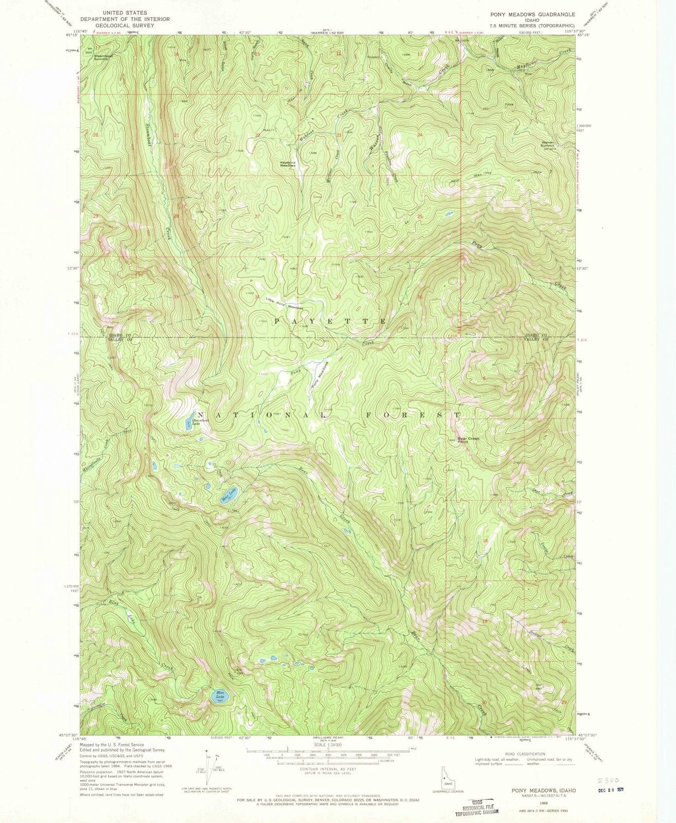 1969 Pony Meadows, ID - Idaho - USGS Topographic Map