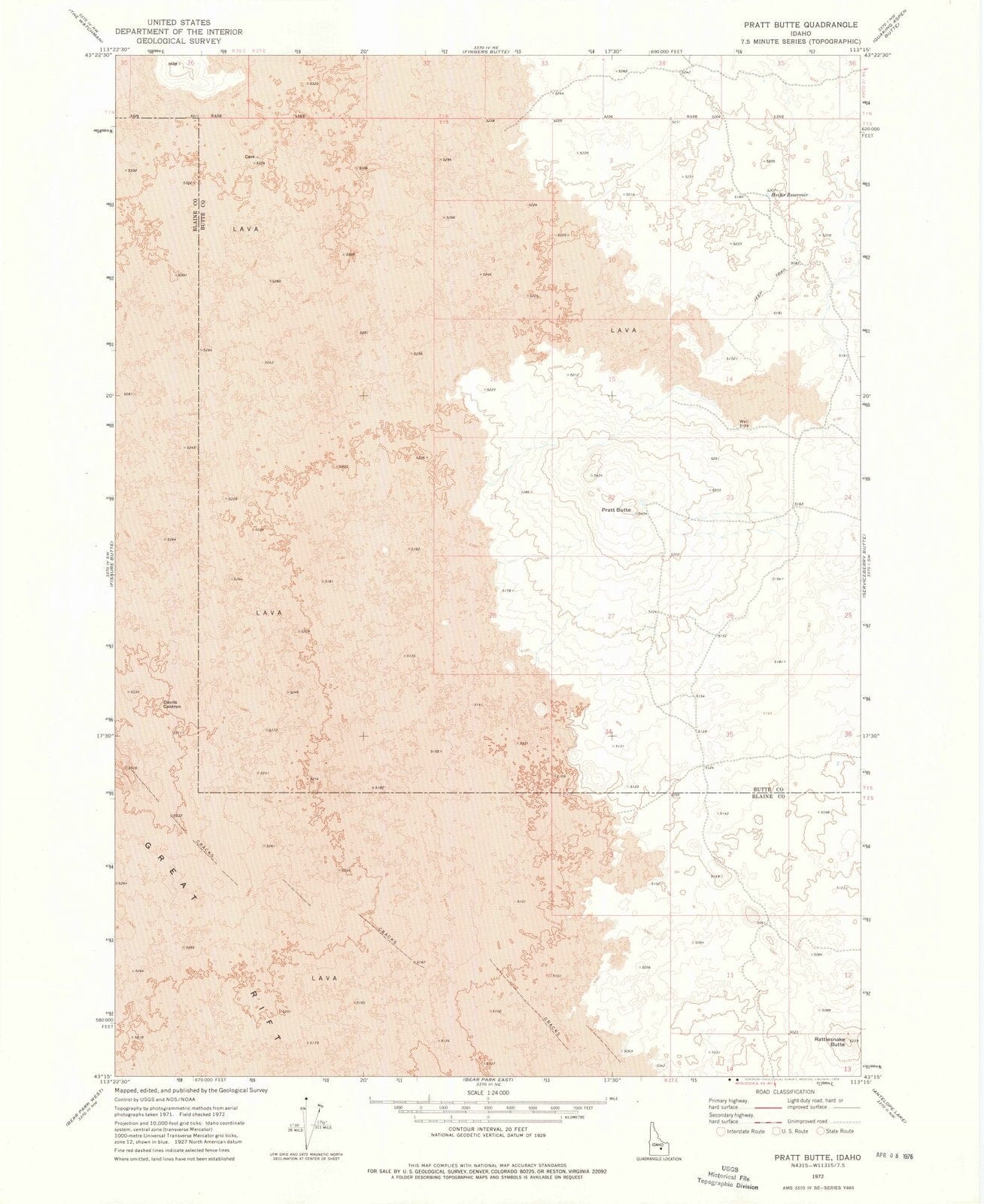 1972 Pratt Butte, ID - Idaho - USGS Topographic Map