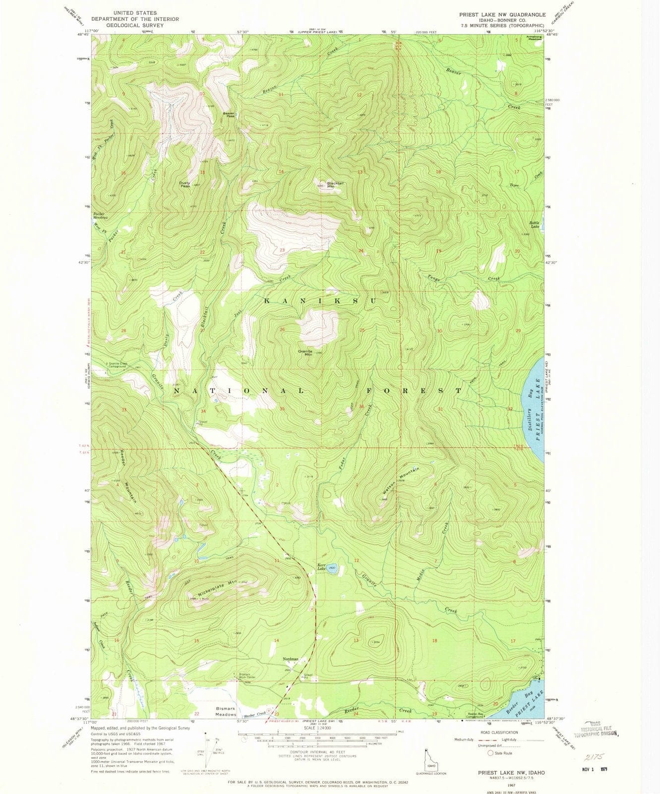 1967 Priest Lake, ID - Idaho - USGS Topographic Map v2