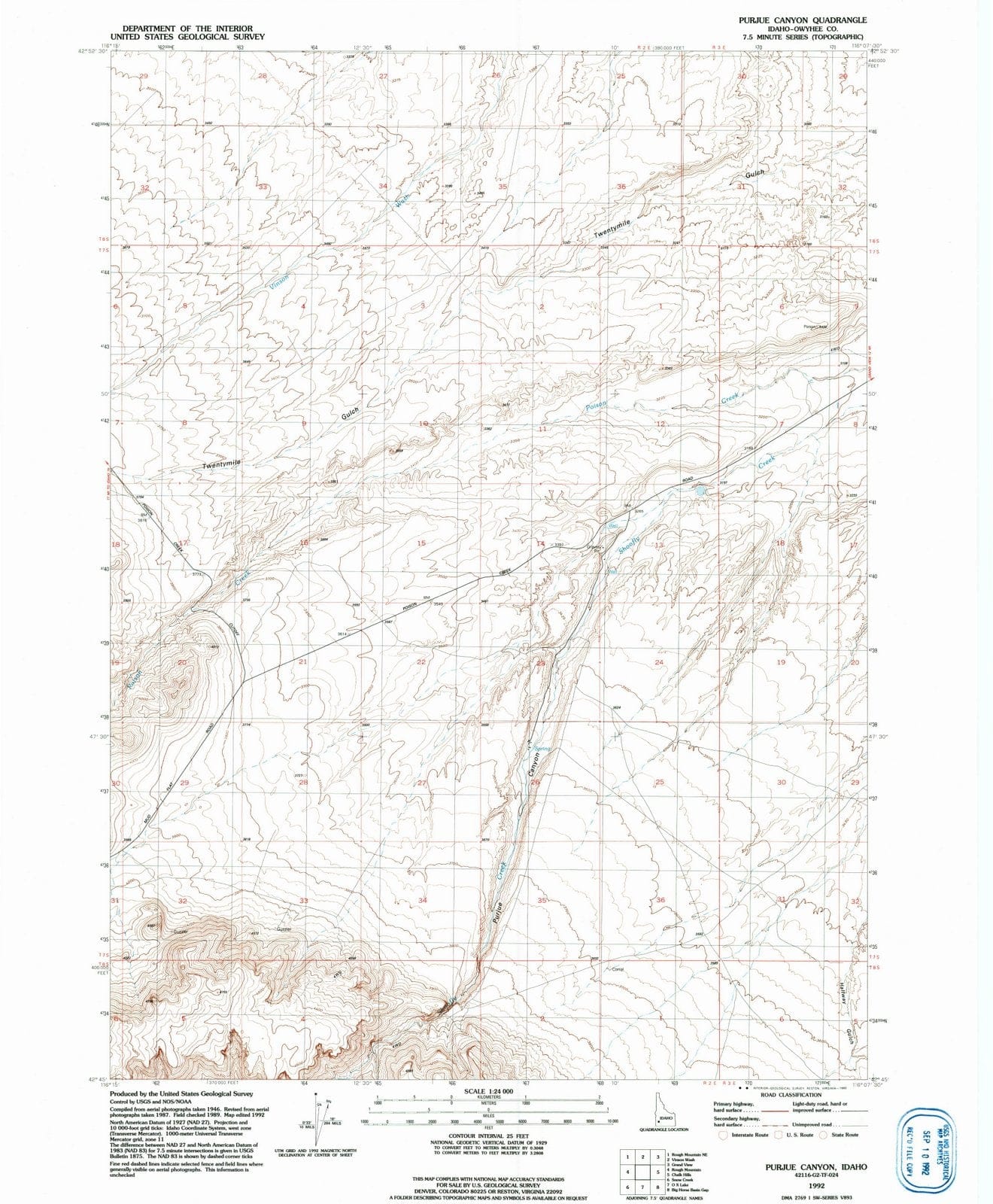 1992 Purjue Canyon, ID - Idaho - USGS Topographic Map