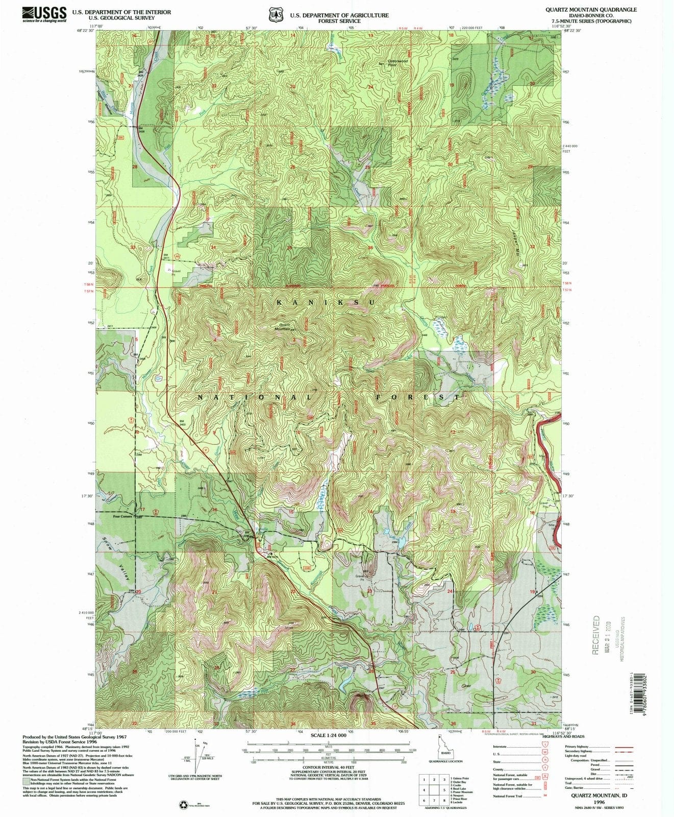 1996 Quartz Mountain, ID - Idaho - USGS Topographic Map