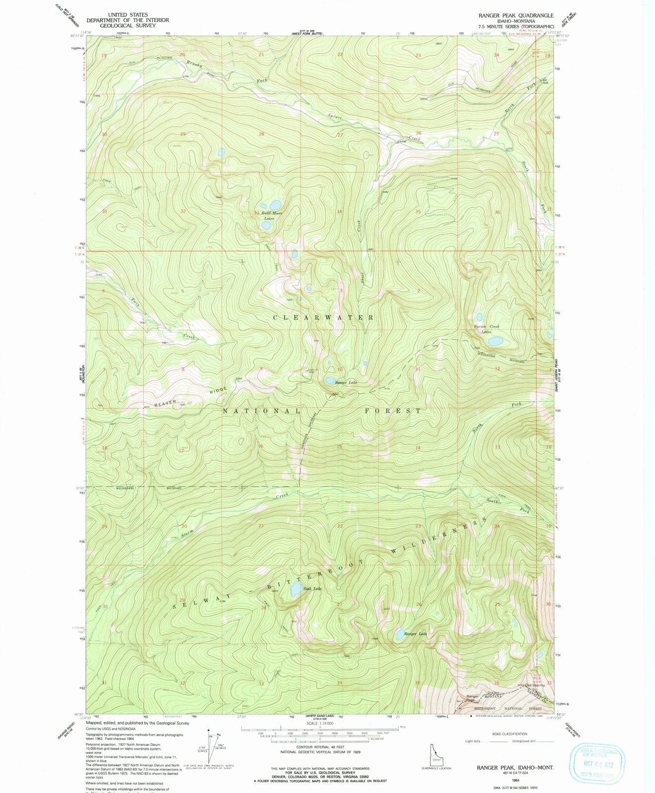 1964 Ranger Peak, ID - Idaho - USGS Topographic Map