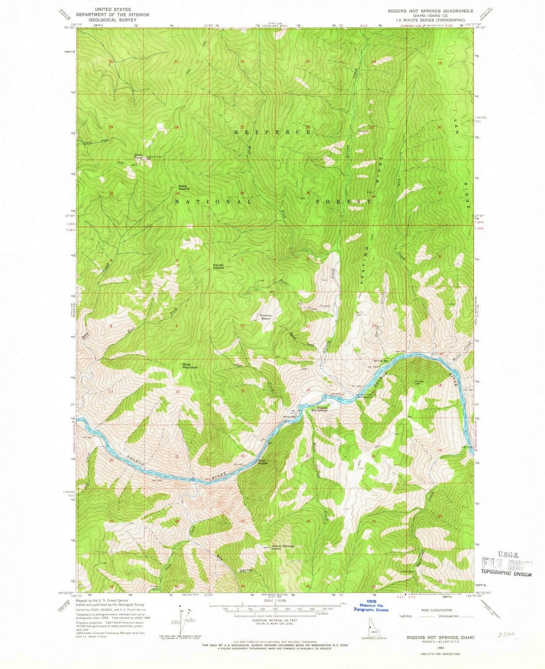 1964 Riggins Hot Springs, ID - Idaho - USGS Topographic Map