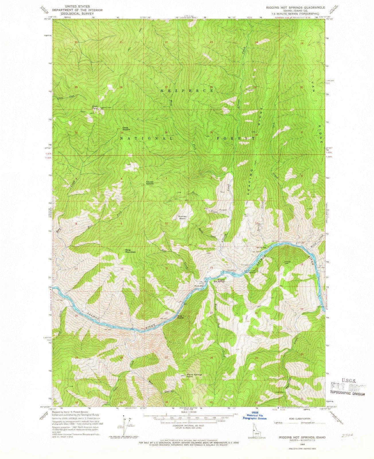 1964 Riggins Hot Springs, ID - Idaho - USGS Topographic Map