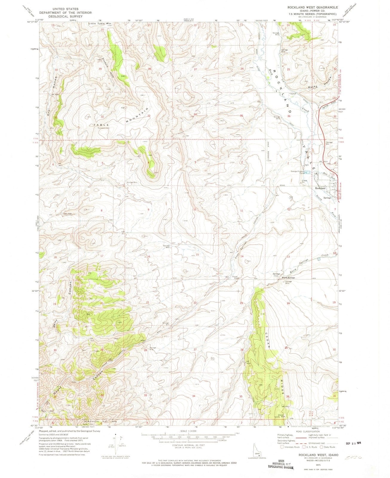 1971 Rockland West, ID - Idaho - USGS Topographic Map