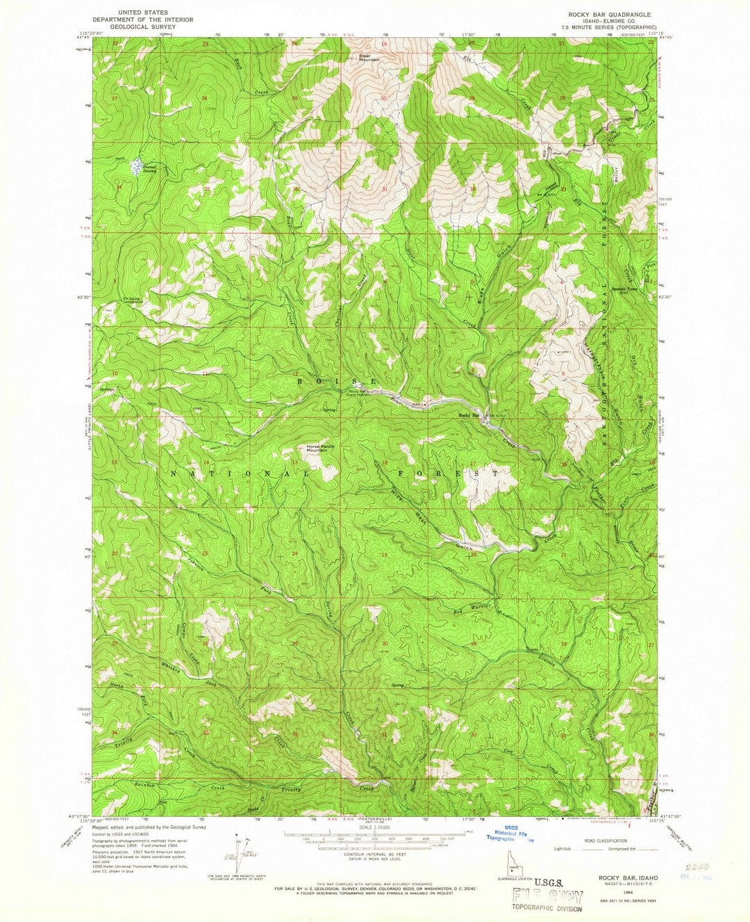 1964 Rocky Bar, ID - Idaho - USGS Topographic Map