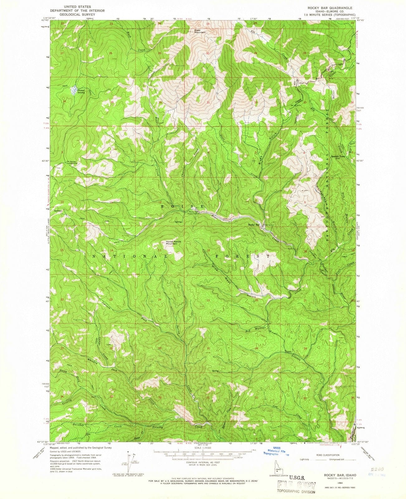 1964 Rocky Bar, ID - Idaho - USGS Topographic Map
